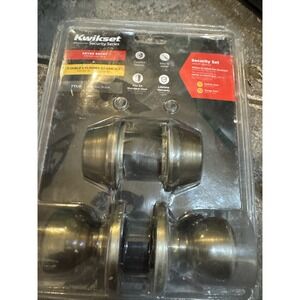 Kwikset Tylo Antique Brass‎ Exterior Entry DoorKnob and Double Cylinder Deadbolt